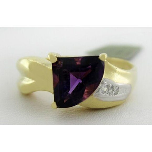 Genuine 1.68 Cts Amethyst & Diamond Ring 14k Gold